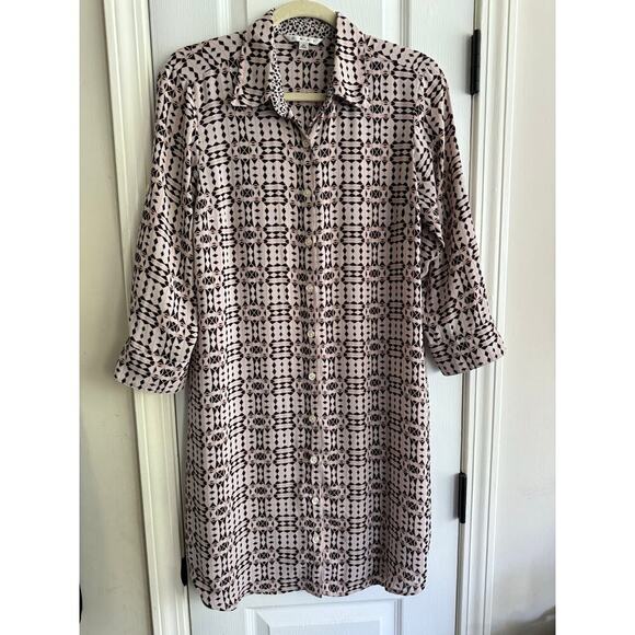 CAbi 784 Colony Club Button Down Black Pale Pink ButtonUp Shirtdress size Medium - Picture 4 of 8